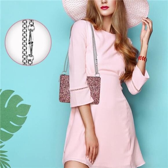 Red Clutch Purse for Women, Crossbody Glitter Evening Bag, Sequin Handbag - Picture 3 of 7